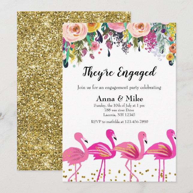 Sie sind Verlobte Flamingo-Party Einladung (Vorne/Hinten)