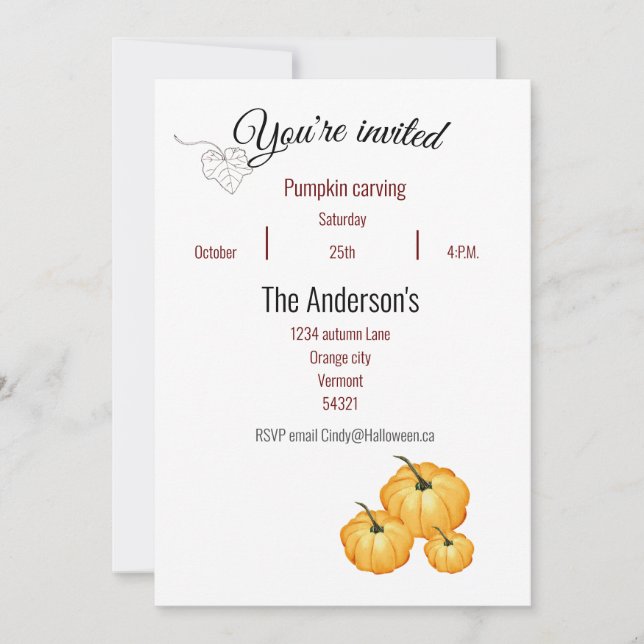 Sie sind zu einer Kürbisschnitzerei eingeladen Ein Einladung (Vorderseite)