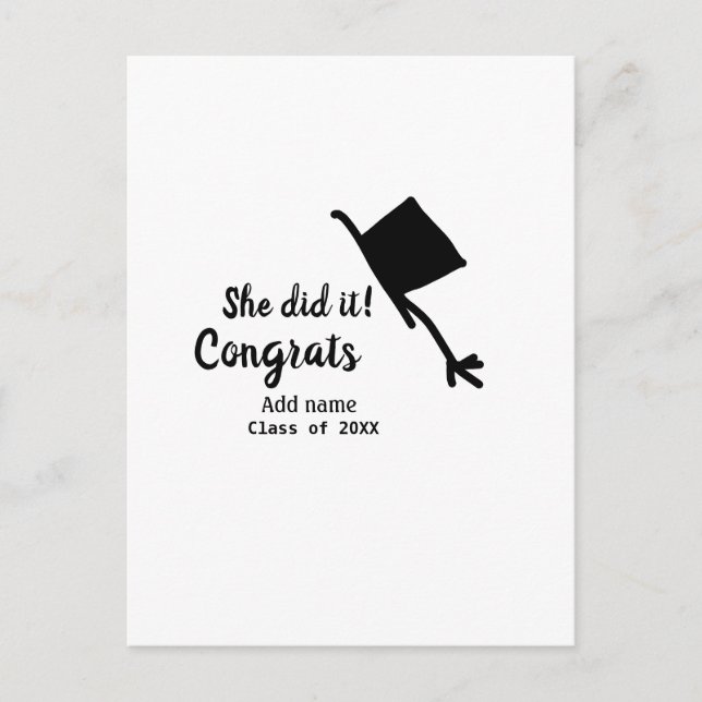 Sie tat es Glückwunsch Abschluss geben Studentenna Postkarte (Vorderseite)