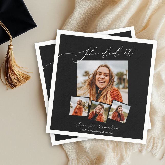 Sie tat es Minimalistisch Foto Grad Party Serviette (Von Creator hochgeladen)