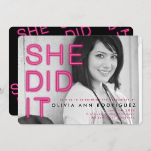 Sie tat es Neonlicht-Abschluss-Party Einladung