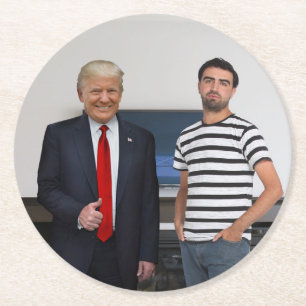 Sie treffen Präsident Donald Trump  Foto hinzufü Runder Pappuntersetzer