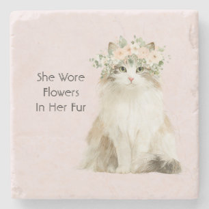 Sie trug Blumen in ihrer Fellkatze Steinuntersetzer
