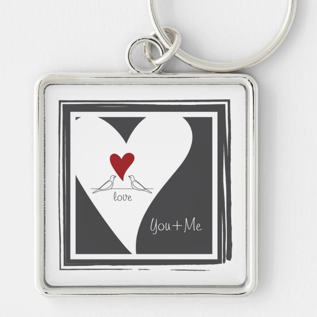 Sie und ich - Einfache moderne Liebesvögel Rotes H Schlüsselanhänger (Vorne)