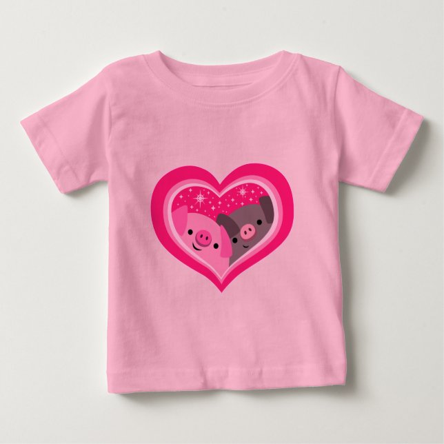 Sie und ich (Niedliche Schweine des Cartoon) Baby  Baby T-shirt (Vorderseite)