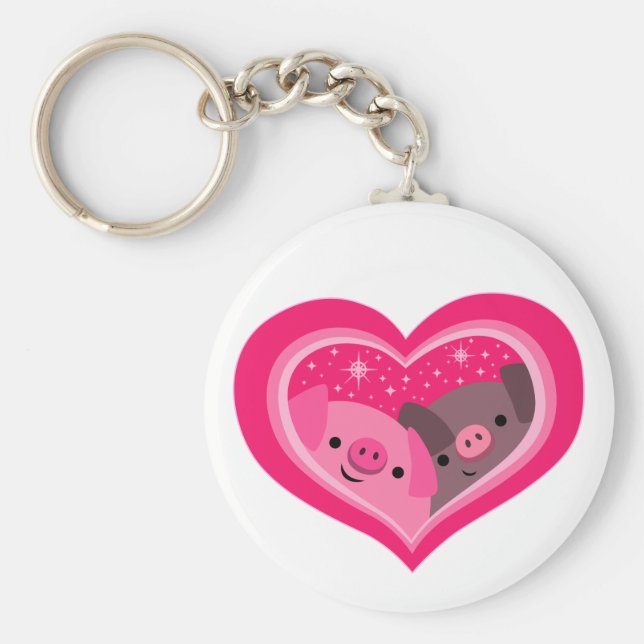 Sie und ich (Schweine mit Niedlichem Cartoon) Schlüsselanhänger (Vorne)