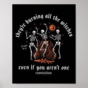 Sie verbrennen alle Hexen Halloween-Skelett Poster