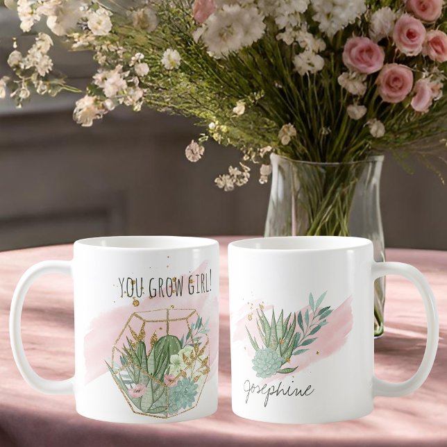 Sie wachsen Girl Pflanze Lover Pun Succulents Glit Kaffeetasse (Von Creator hochgeladen)