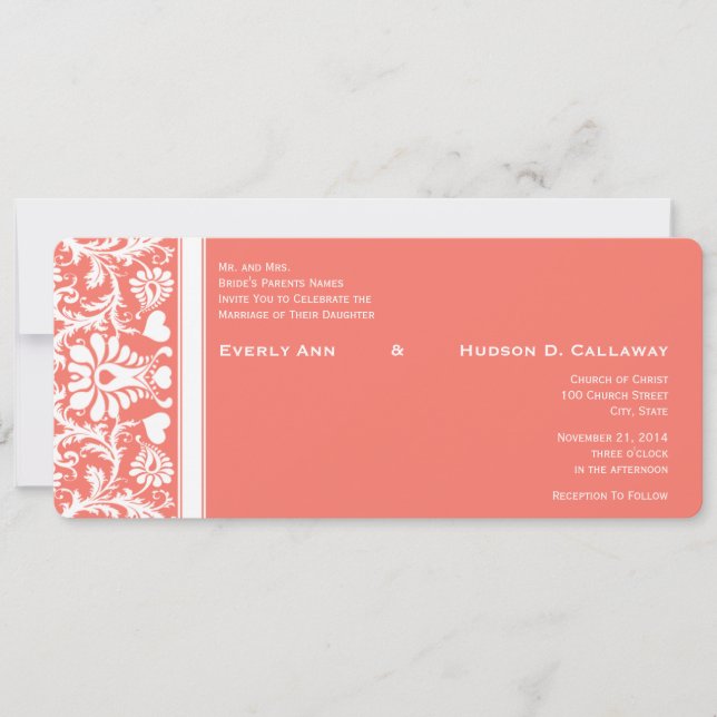 Sie wählen Farbe - als KorallenDamast-Hochzeit dar Einladung (Vorderseite)