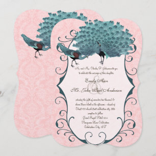 Sie wählen Hintergrundfarbe - Damask Pfau Einladung