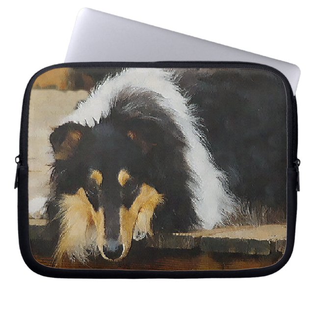 Sie wartet Tri Color Collie Laptopschutzhülle (Vorderseite)
