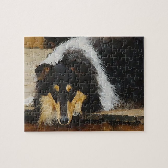 Sie wartet Tri Color Collie Puzzle (Horizontal)