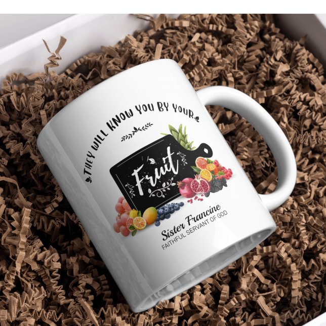 Sie werden dich nach deiner Frucht-Tasse kennen Kaffeetasse (Personalized Christian mug. A great gift to show how much you care. )