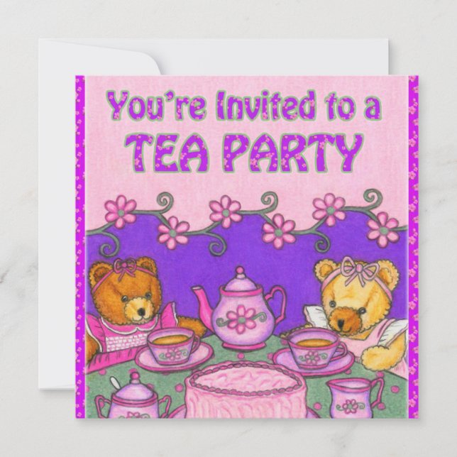 Sie werden zu ein Tee-Party Card~Teddy Bären Einladung (Vorderseite)