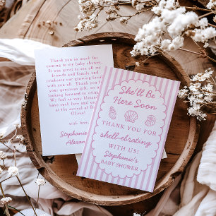Sie wird bald hier sein Baby-Party mit rosa Musche Dankeskarte