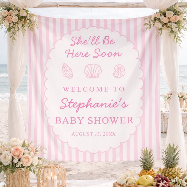 Sie wird bald hier sein Stoff Babyparty Begrüßungs Wandteppich (Von Creator hochgeladen)