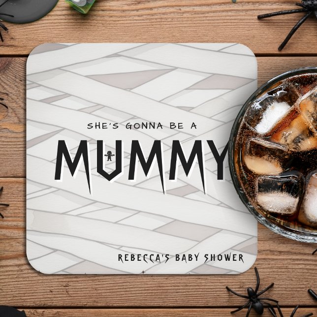 Sie wird eine Mama-Halloween-Kinderdusche. Rechteckiger Pappuntersetzer (She's Gonna Be a Mummy Halloween Baby Shower Square Paper Coaster
)