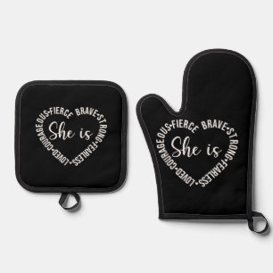 Sie wird geliebt Mutig Furchtlos Tapfer Stark Furc Ofenhandschuh & Topflappen-Set
