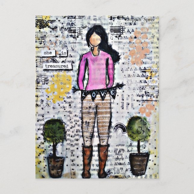 Sie wird geschätzt. Mixed Media Original Postkarte (Vorderseite)
