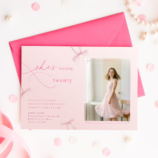 Sie wird zwanzig Pink Bow Foto 20. Geburtstag Einladung
