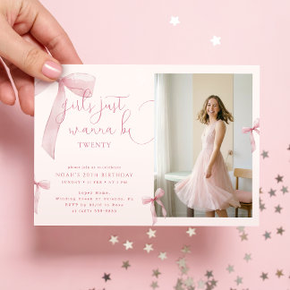 Sie wird zwanzig Pink Bow Foto Geburtstag Einladung