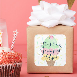 Sie wurde Eiscreme-Quadrat-Sticker aufgegabelt Quadratischer Aufkleber