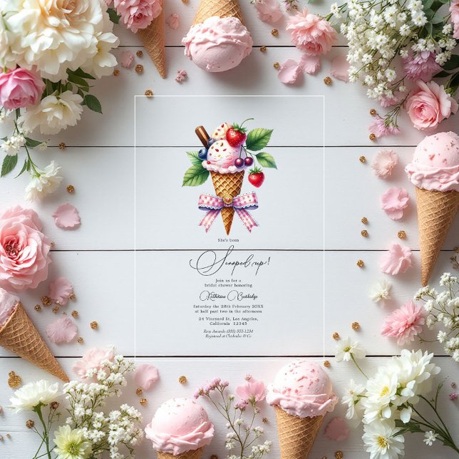"Sie wurde verflucht!" Eiscreme-Brautparty Acryleinladungen ("She's Been Scooped Up!" Ice Cream Bridal Shower Acrylic Invitations)