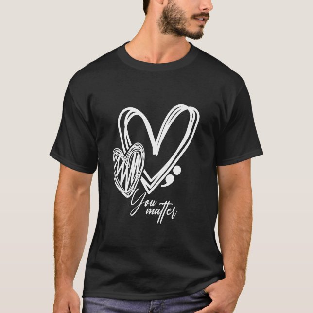 Sie zählen Semicolon Heart Retro Mental Health Awa T-Shirt (Vorderseite)