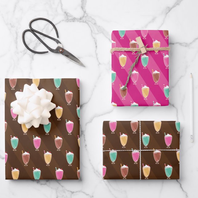 Siebdruckpapier für Muster in Braun und Rosa Geschenkpapier Set (Vorderseite)
