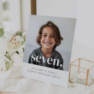 Sieben - 7. Geburtstag Foto Begrüßungszeichen Sockelschild
