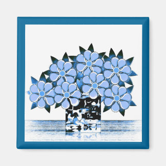Sieben Blume und Vase-Blues Magnet
