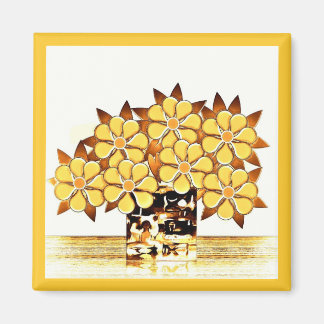 Sieben Blume und Vase Gelbes Magnet