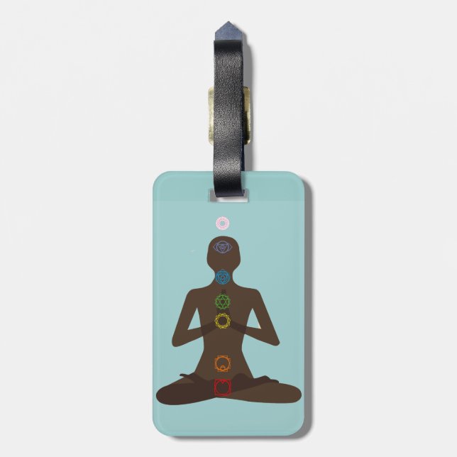 Sieben Chakras Yoga Pose Design Gepäckanhänger (Rückseite vertikal)