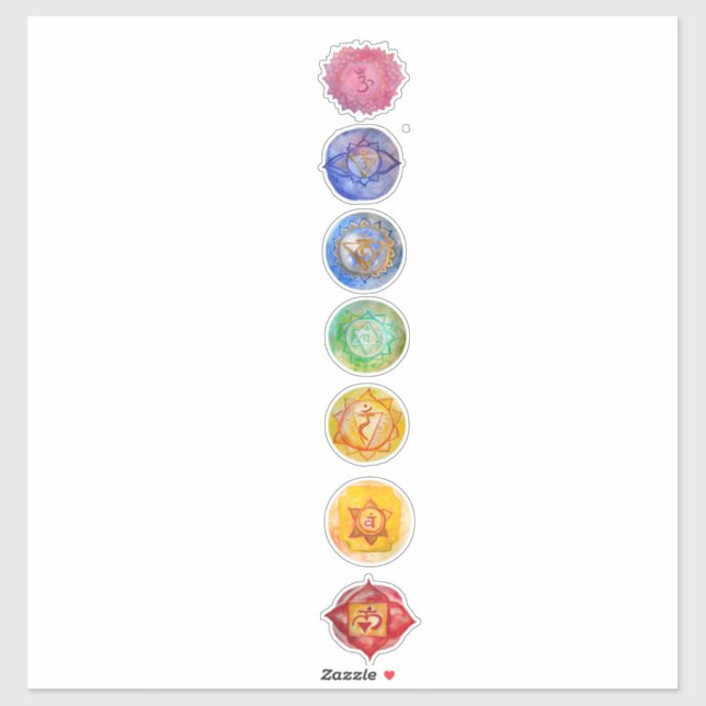 Sieben Chakren Wasserfarben Kunst Aufkleber (Blatt)