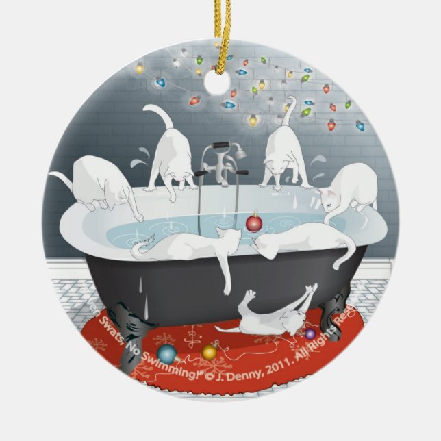 Sieben Fliegenklatsche, keine Schwimmen! Keramik Ornament (Vorne)