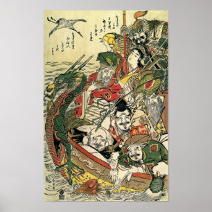 Sieben Götter des Guten Glücks Hokusai Kunstkunst Poster