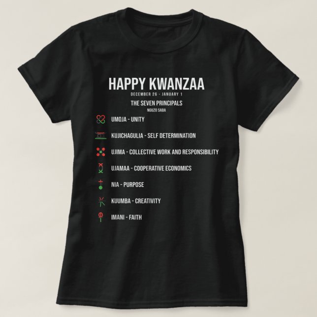 Sieben Grundsätze der Kwanzaa Feier - Happy Kw T-Shirt (Design vorne)