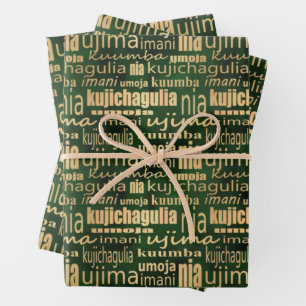 Sieben Grundsätze von Kwanzaa (grün/Gold) Geschenkpapier Set