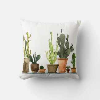 Sieben handgezogene Aquarellkaktus in braun Kissen