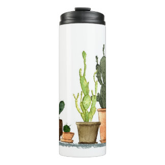 Sieben handgezogene Aquarellkaktus in braun Thermosbecher