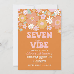 Sieben ist eine Stimmung Groovy Retro Floral 7. Ge Einladung