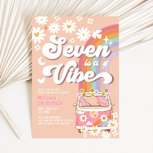 Sieben ist eine Stimmung Pinke Daisy Groovy 7. Geb Einladung