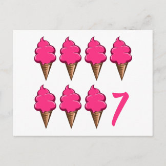 Sieben Jahre alte Girls Geburtstag Niedlich Rosa E Postkarte