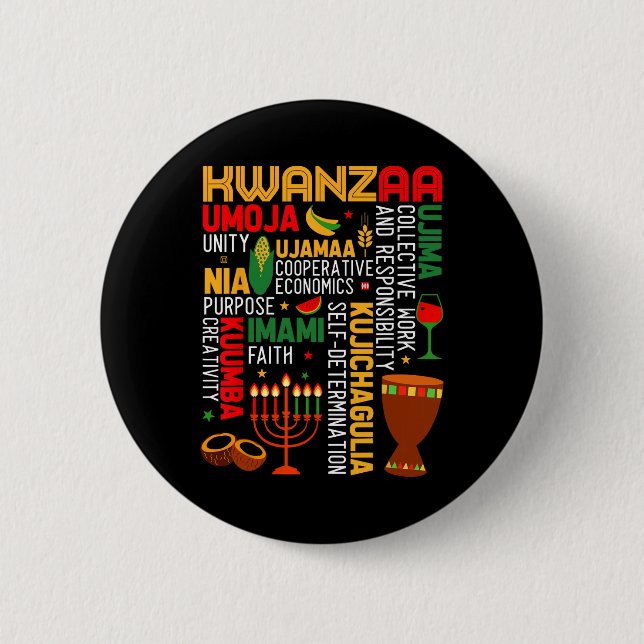 Sieben Prinzipien von Kwanzaa, einem stolzen Afroa Button (Vorderseite)