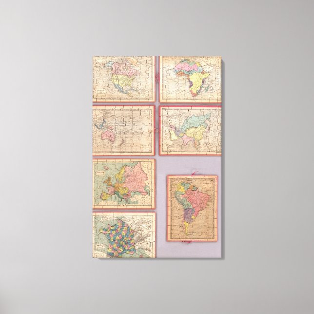 Sieben Puzzle-Karten der Welt Leinwanddruck (Vorderseite)