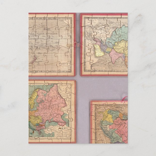 Sieben Puzzle-Karten der Welt Postkarte (Vorderseite)