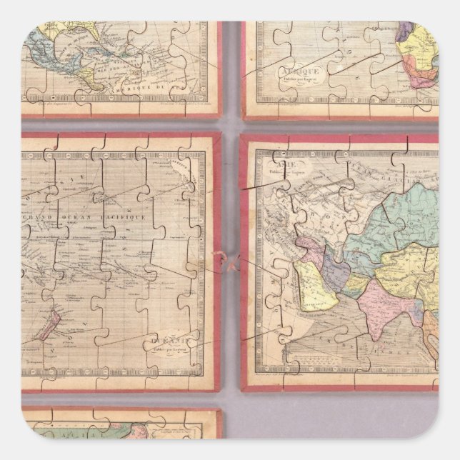 Sieben Puzzle-Karten der Welt Quadratischer Aufkleber (Vorderseite)