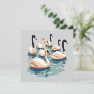 Sieben Schwäne beim Schwimmen Schablonen-Stil 1 Einladung