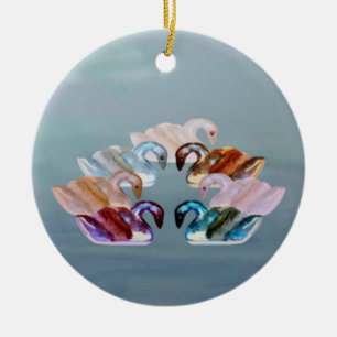 Sieben Schwäne eine Schwimmen-Verzierung Keramikornament