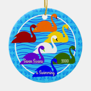 Sieben Schwäne im Schwimmen - Benutzerdefiniertes Keramik Ornament